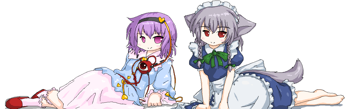 An image of Satori Komeiji and Sakuya Izayoi posing cutely as Sakuya is equipped with dog ears.